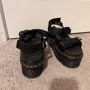 Dr. Martens Black Platform Sandals with Yellow Stitching